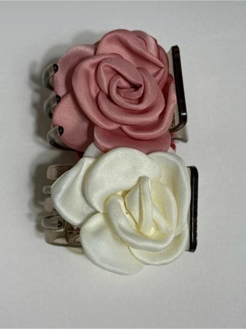 Satin Rose Hair Claw Clips - Pink & Cream